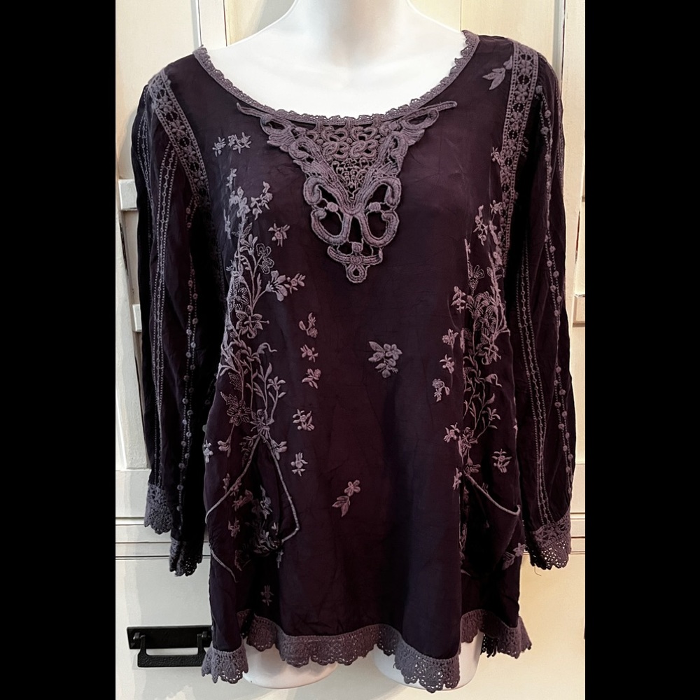 Johnny Was Purple Embroidered Tunic